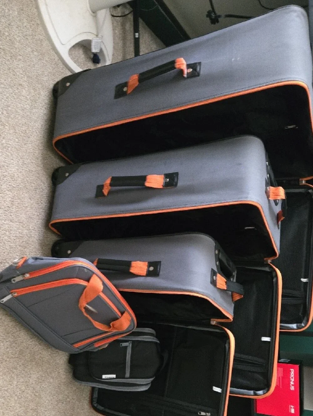 Gray and Orange Travel Luggage Set - 4-Piece Carrying Set With Toiletry Bag